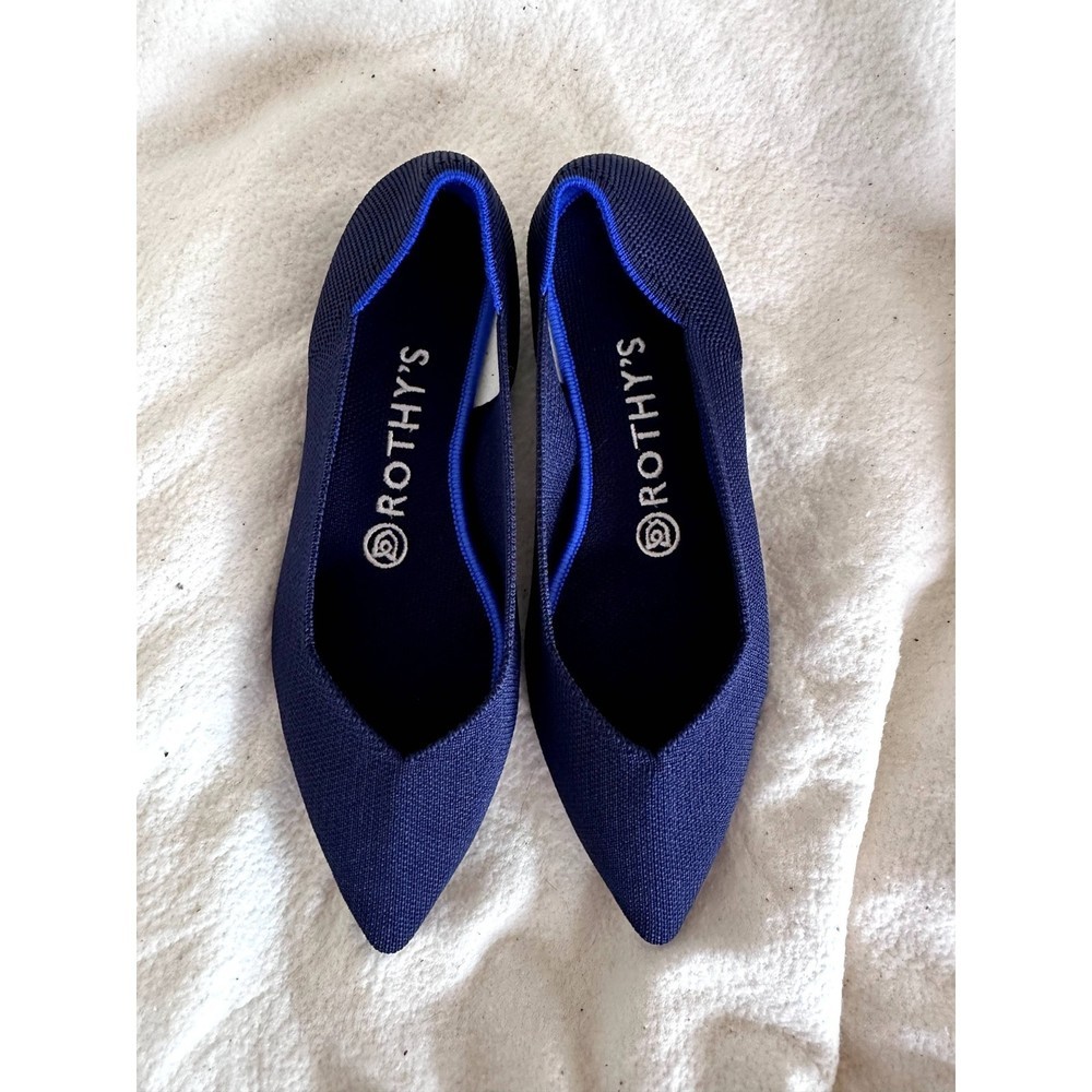 Rothy's The Point Knit Flat Navy Blue Slip On Comfort Soft Washable Size 7